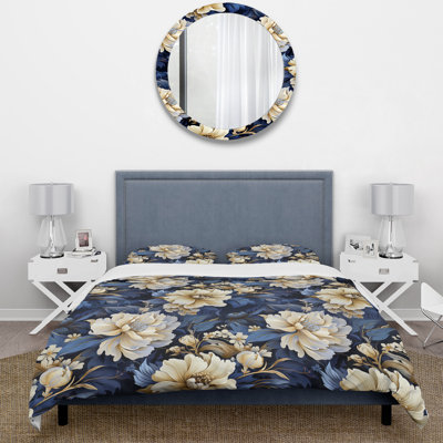 Deep Blue And White Daisy Flower Floral Duvet Cover