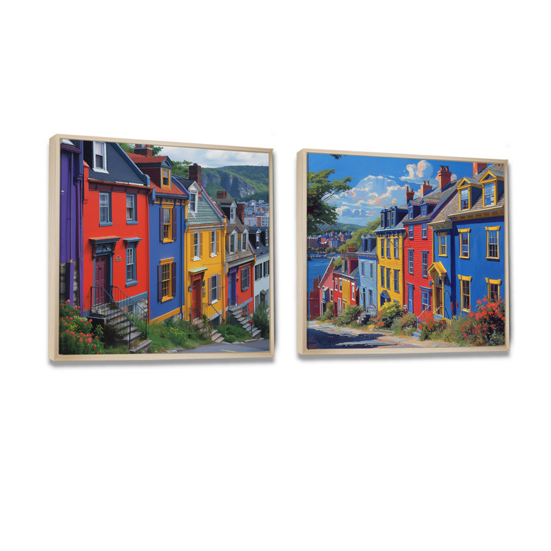Colourful Canada St John Row maisons in the Summer I - Canada Wall Art - ensemble de 2 décorations murales traditionnelles