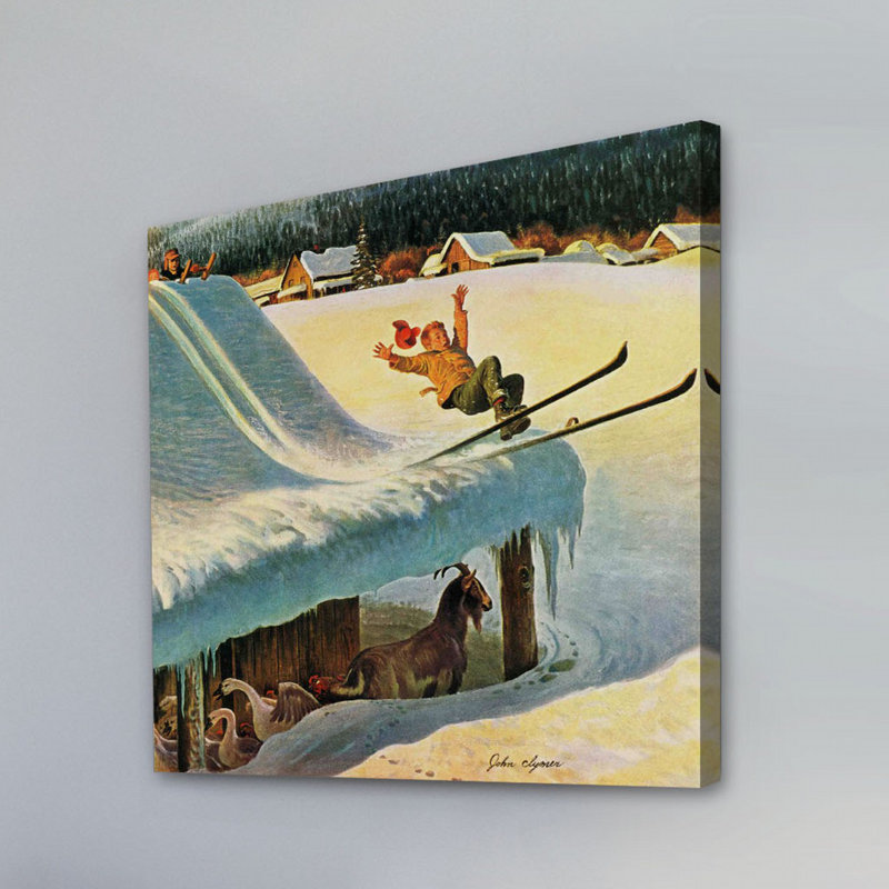 « grange ski » par john clymer, reproduction d’art sur toile tendue, H 24 po x l 24 po x P 1,5 po