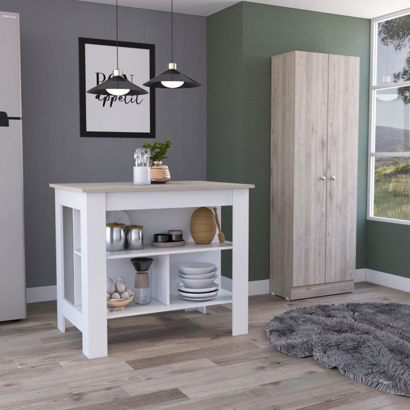 Ensemble de cuisine à 2 tablettes, 2 îlots et 1 garde-manger 2 pièces Roblar, Blanc
