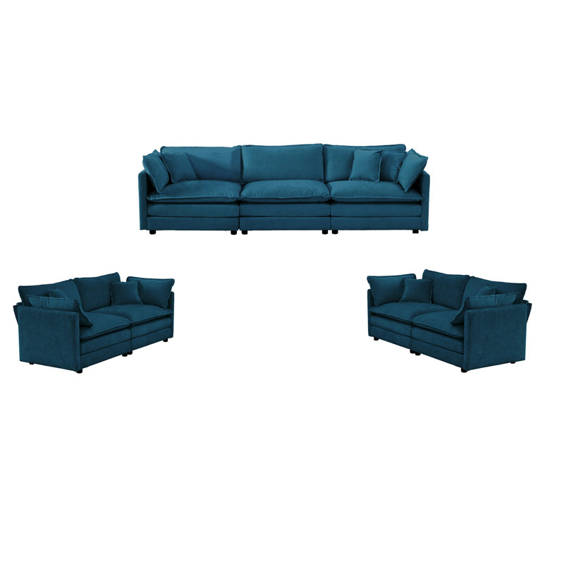 Lutrecia 3 - Piece Living Room Set, Blue Chenille