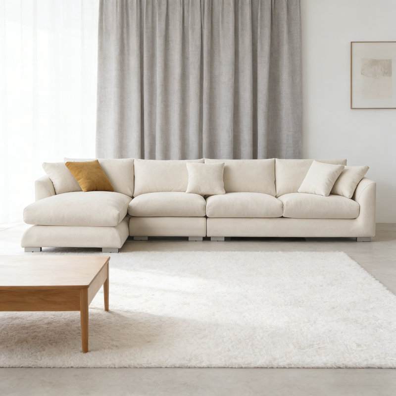 141.73"Modern Minimalist Beige Sectional Sofa with Left Chaise Lounge, 4, 29.92" H x 141.73" W x 66.93" D, Beige