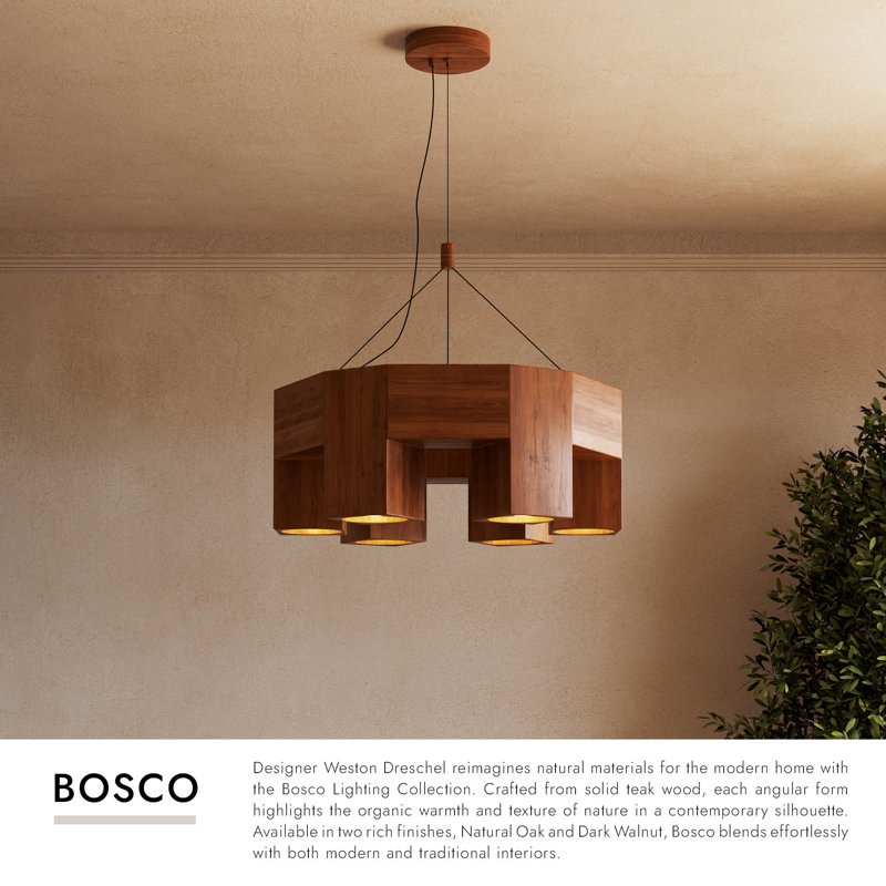 Bosco 6 - Light LED Chandelier, Natural Oak