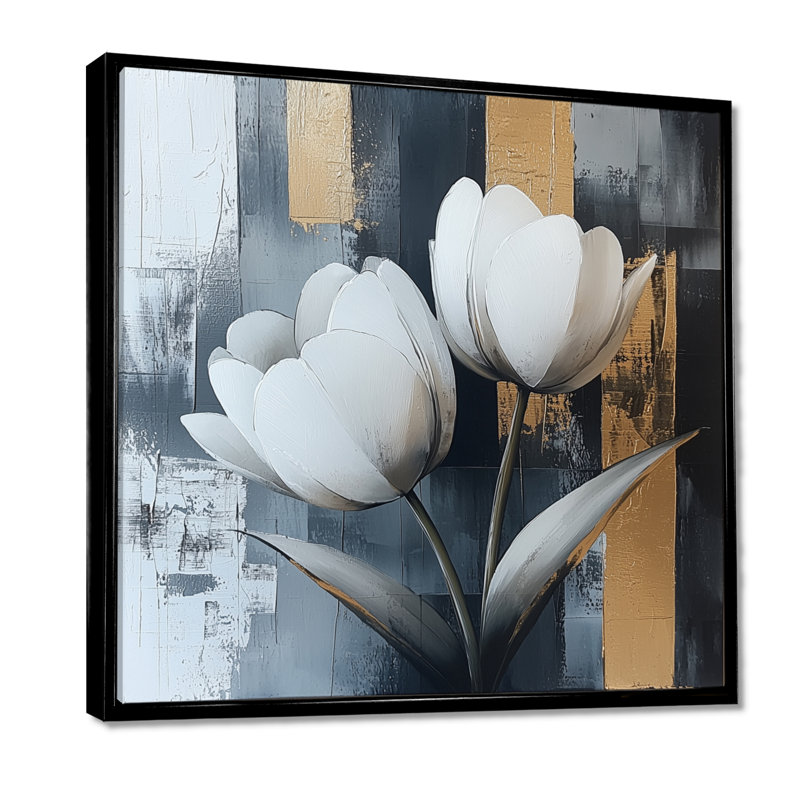 Motif géométrique de tulipes dorées, forme pure I - tulipes, art mural, Impression encadrée flottante, Noir, noir, noir, noir