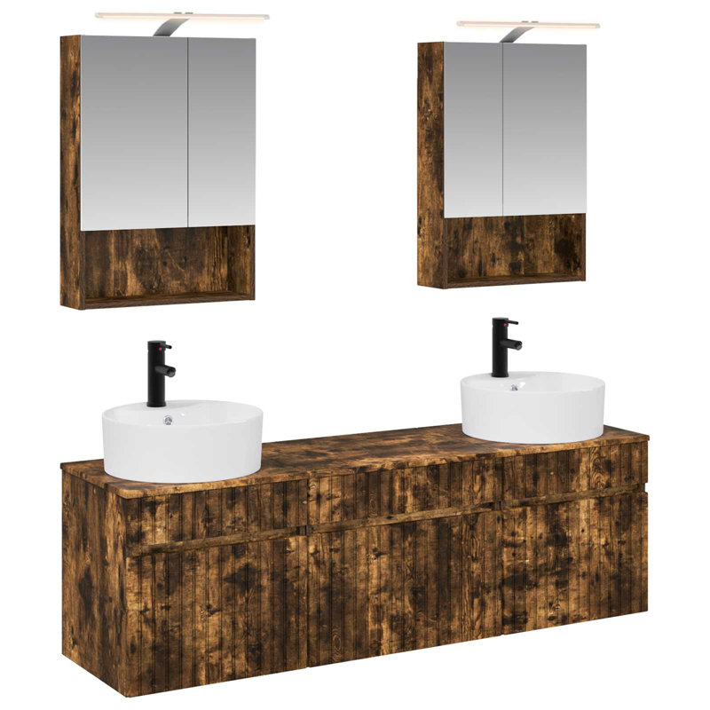 Vanity & Mirror Set, Smoked Oak