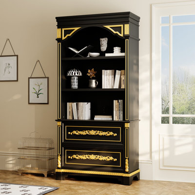 76'' H X 36'' W 2-Drawer Bookcase With 3-Tier Display Shelves
