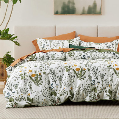 Bedsure 100% Cotton Reversible Floral Duvet Cover Set