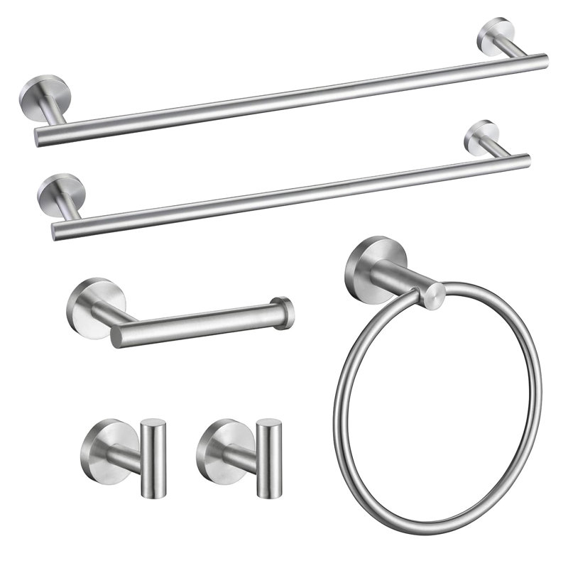 6-Piece Modern Bath Hardware Set With Towel Bar Towel Hook Toilet Paper Holder And Towel Ring Wall Mount , Brushed Nickel