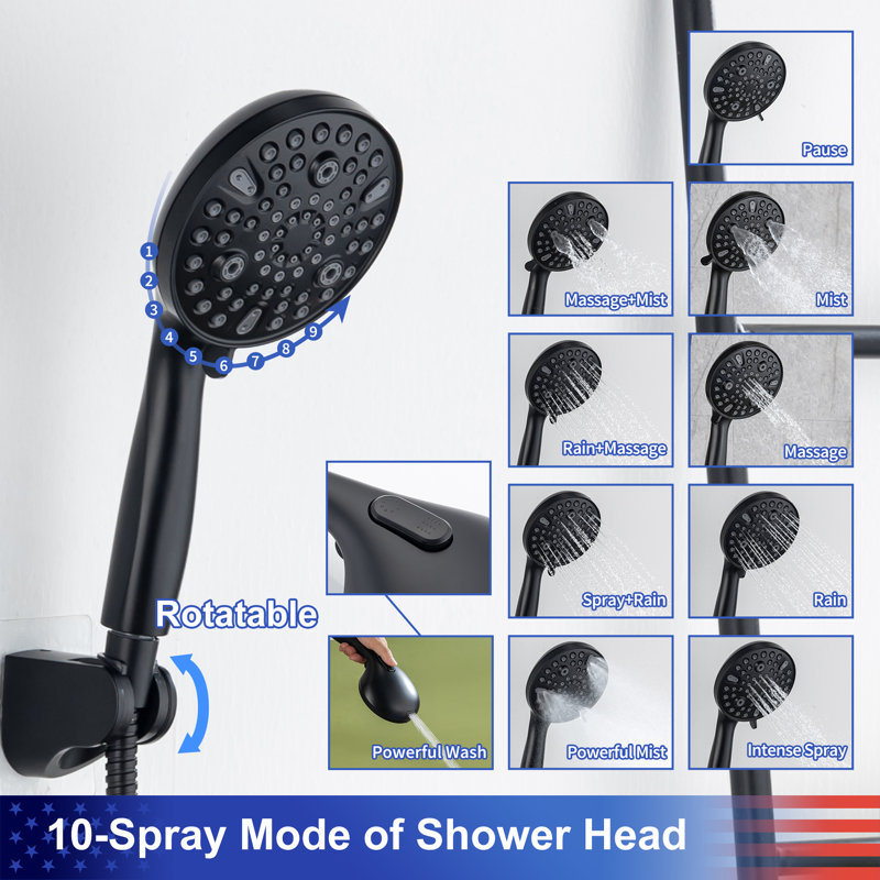 Robinet de douche avec valve brute, Noir mat