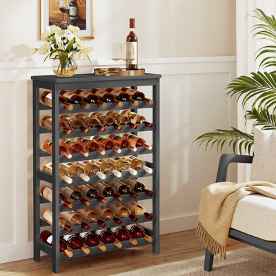 Support pour 42 bouteilles de vin, plancher autoportant à 7 niveaux, tablettes de rangement pour bouteilles de vin avec plateau de table, porte-bouteilles en bambou sans oscillation pour le bar de la cuisine, la salle à manger et le salon