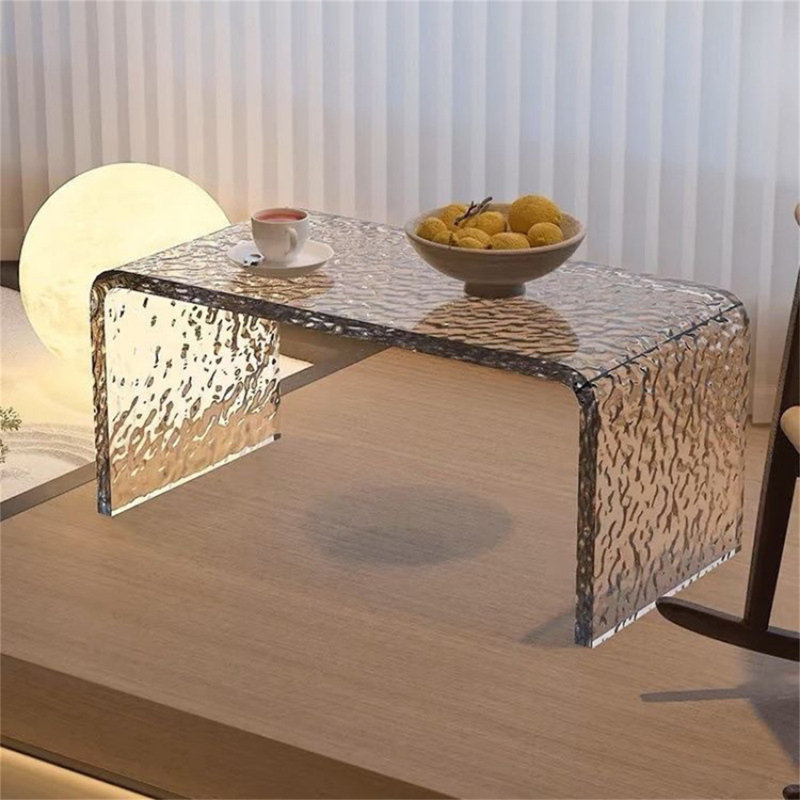 Wave Pattern Acrylic Bedside Table, Multipurpose Accent Table for Living Room, Bedroom, Balcony, 60x30x30cm