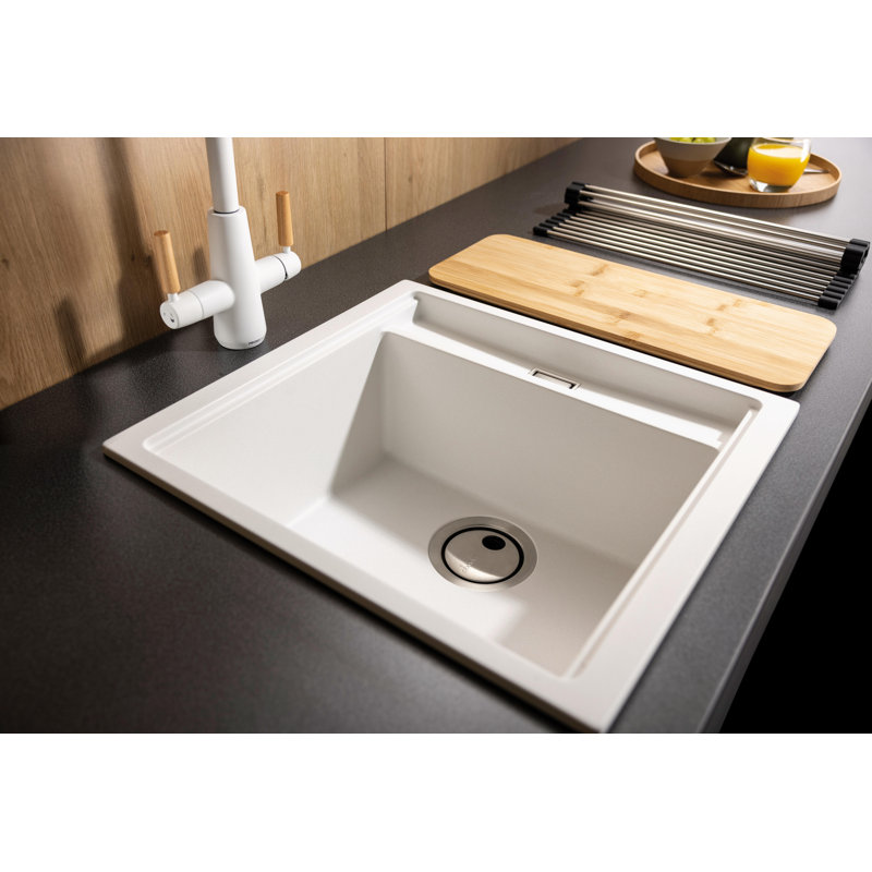 Abode Designs Synchronist 46mm W Single Bowl Composite Kitchen Sink, Matte White