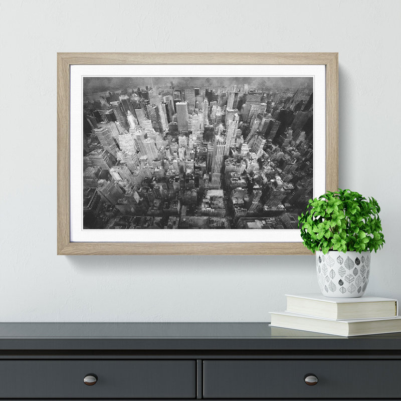 Birds Eye View Of New York City Painting Framed Print, 33cm H x 45cm W x 2cm D, Oak