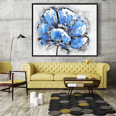 Abstract Blue Petals - Framed Canvas for Bathroom Decor