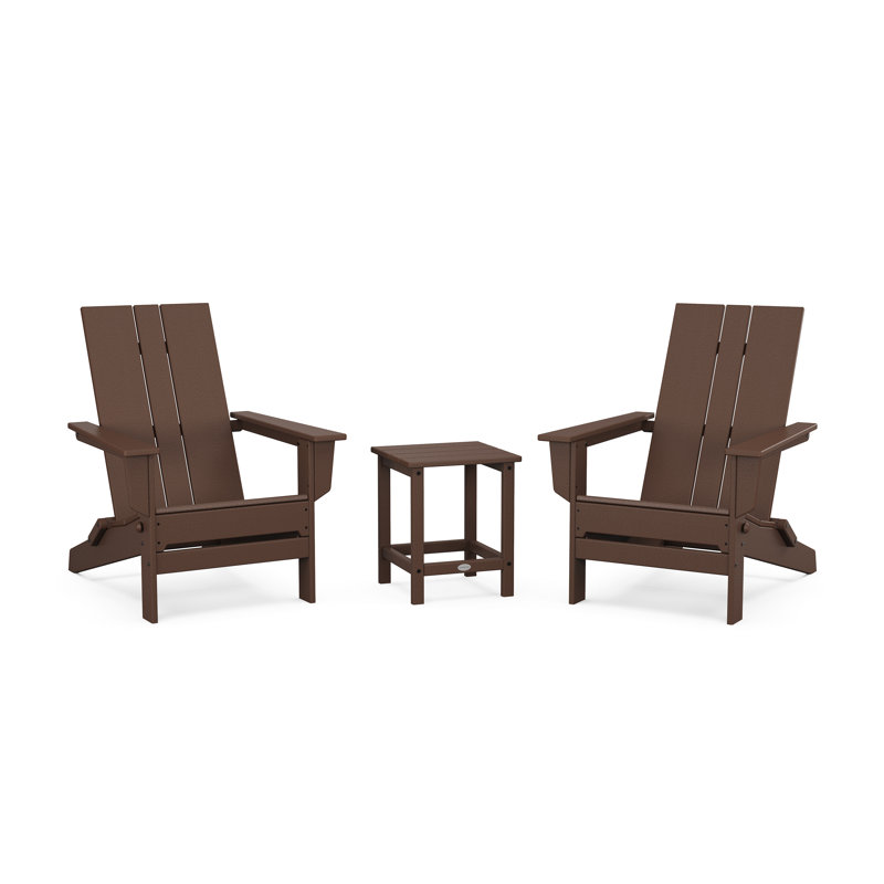 POLYWOOD x ALLModern Foldable Outdoor Adirondack Chair With Table, Mahogany