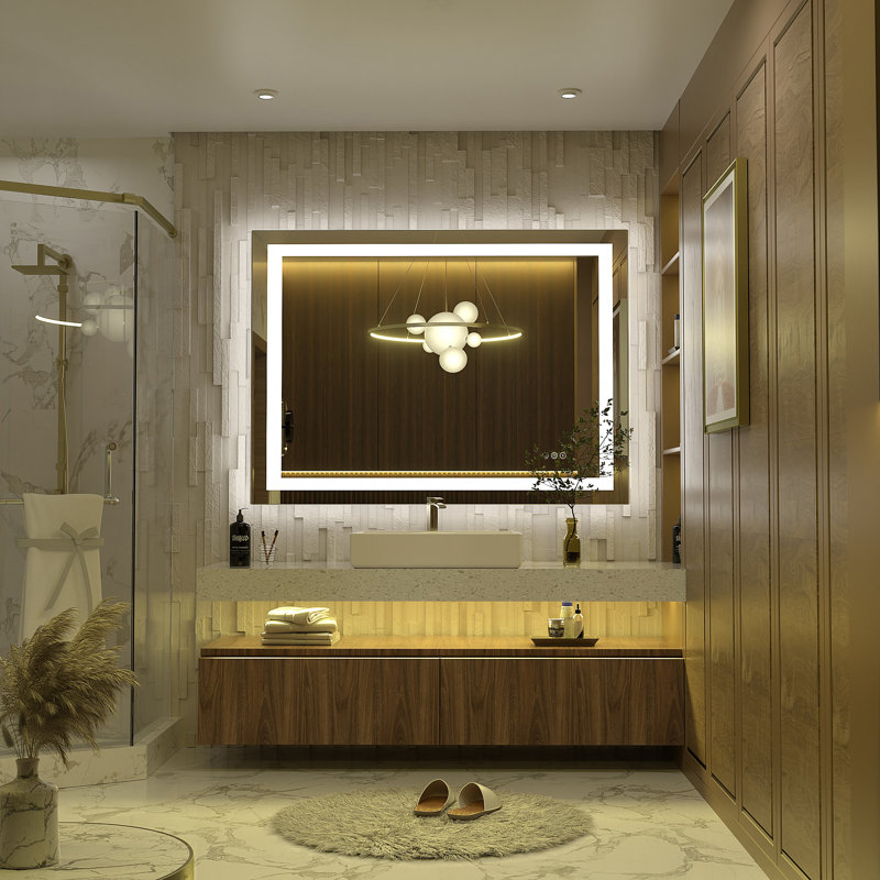 UL Certified Front & Back LED Anti-Fog Tempered Glass Bathroom/ Vanity Mirror - Basics by Wayfair™, 44" x 32"