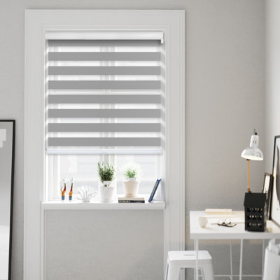 Custom Cordless Zebra Roller Shades – Premium Dual Layer Sheer and Solid Fabric Stripes - Light Filtering and Room Darkening