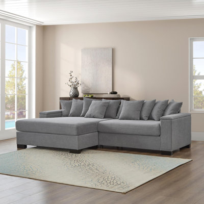Canapé modulaire de luxe de 111 po, canapé en L avec méridienne convertible, canapé avec accoudoirs avec rangement pour le salon, canapé rembourré gris velours côtelé