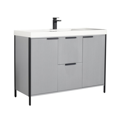 Meuble-lavabo autoportant 48 po avec lavabo en bois avec lavabo en acrylique européen Chriselda, rangement à fermeture en douceur et assemblage rapide