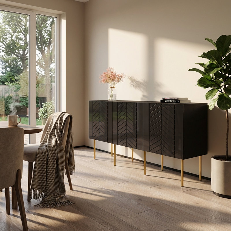 Surabaya 63" Sideboard with High Gloss Finish, Black