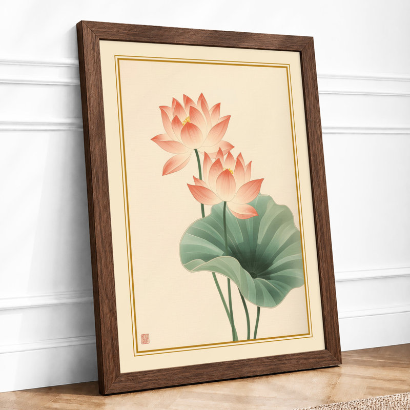 Lotus Blossoms Botanical - Framed Print, A3 - 42.0 x 29.7 cm, Walnut