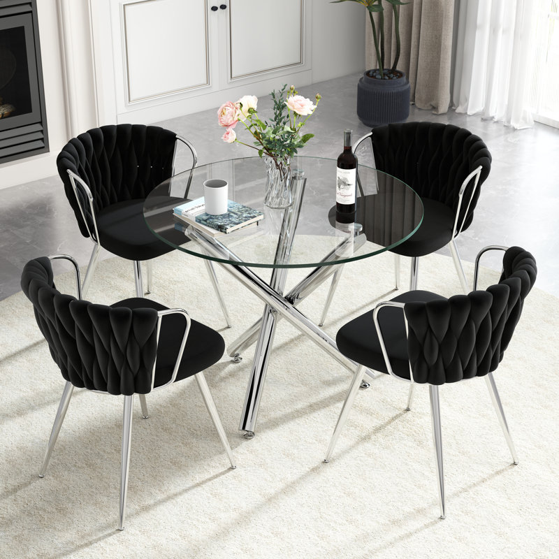 Ensemble de table de salle à manger Elegant, 5 pièces: table, 4 chaises, Noir, Argent argent