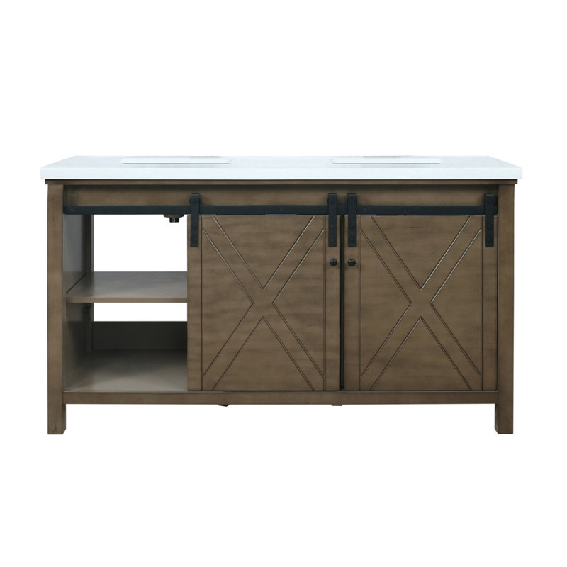 Marsyas 60" Rustic Brown Double Vanity with Quartz Top