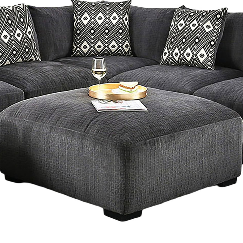 Carré gris contemporain avec mousse à mémoire de forme, conception modulaire et pieds fuselés, l 43 po x l 21 po, H 21 po, en chenille de bois massif avec revêtement de couleur