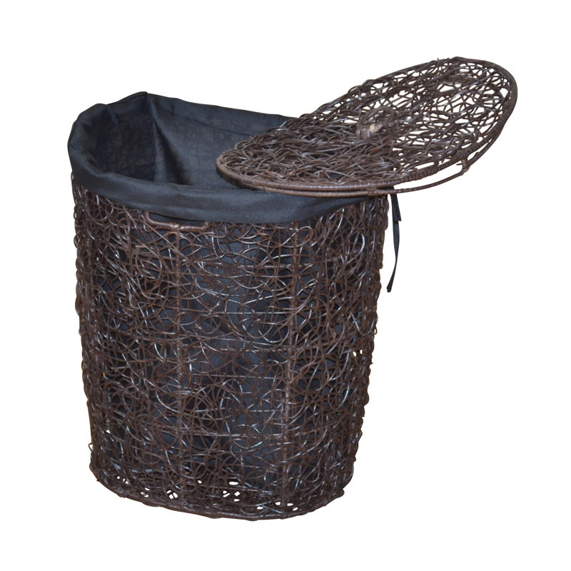 Wood Laundry Hamper with Handles, Brown/Ecru