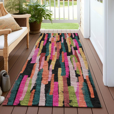 Tapis rose intérieur / extérieur lavable à la machine Chayil ACN1079