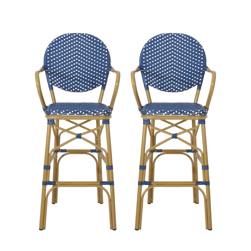 Ensemble de 2 tabourets de bar d'extérieur en osier et aluminium 29,5 po, finition bambou, Marine