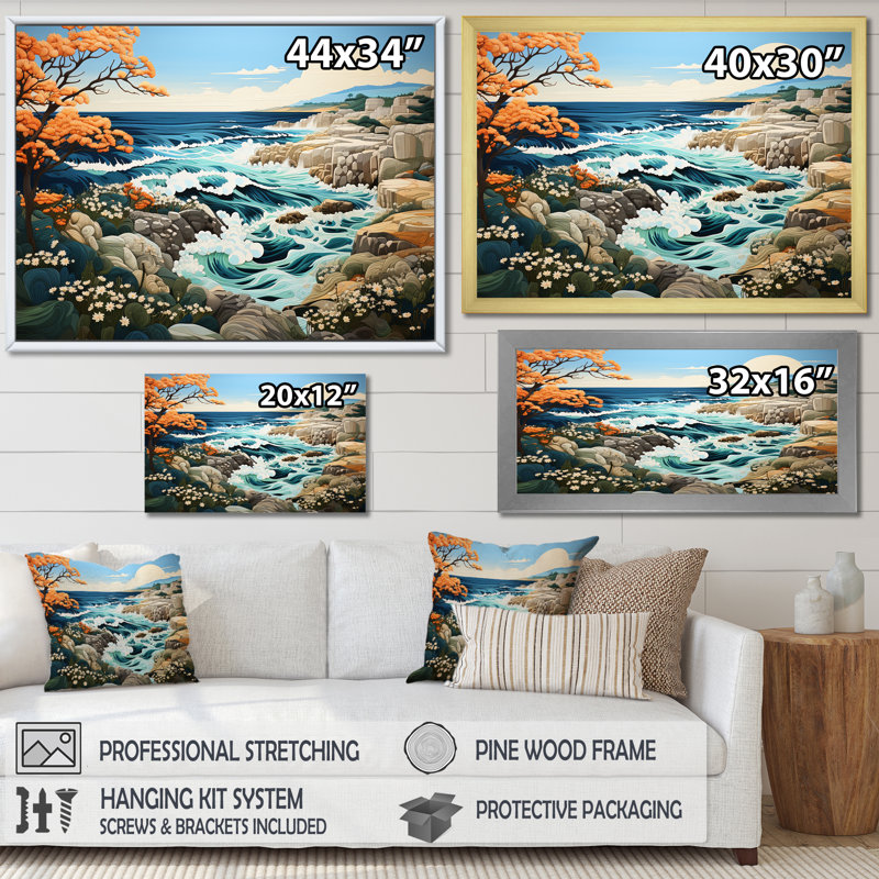 Paysage de plage sauvage III sur toile, Toile tendue, H 34 po x l 44 po x P 1,5 po