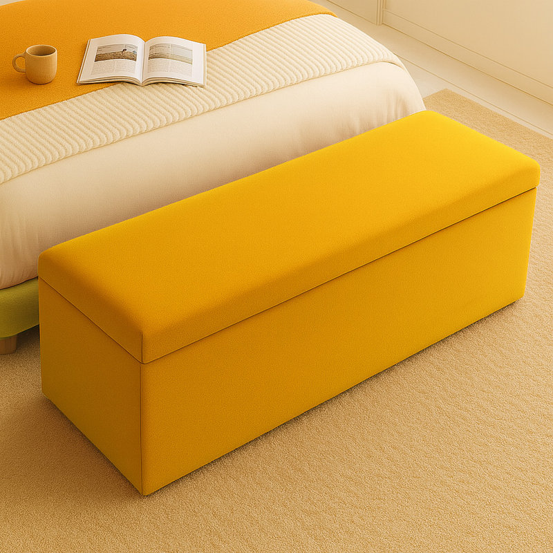 Safar Wide Velvet Plain Rectangle Solid Color Standard Ottoman Box with Storage, 40cm H x 180cm W x 40cm D, Mustard Gold