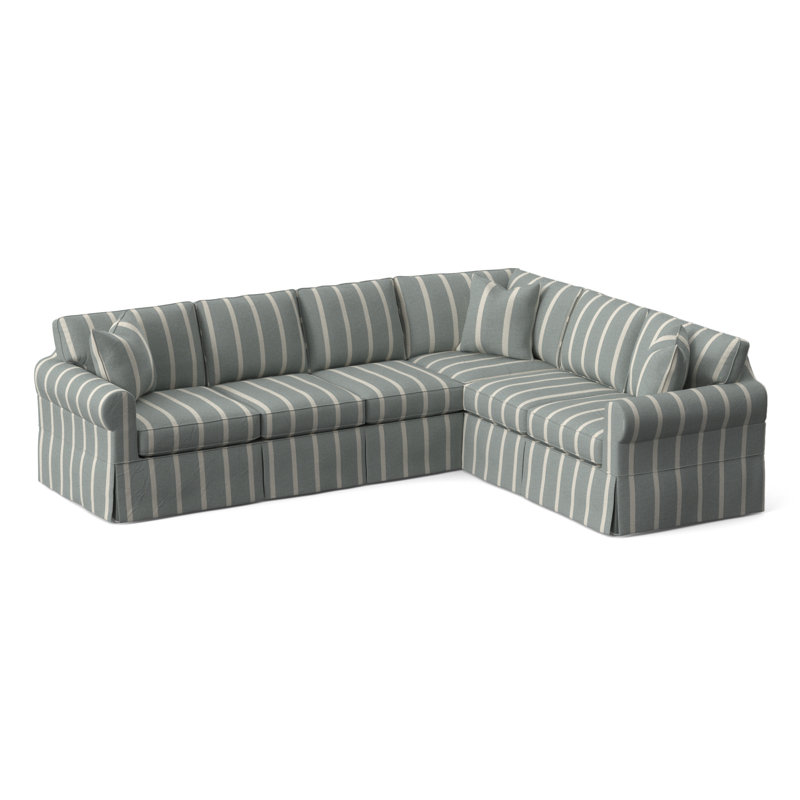 Bedford Upholstered Sectional, Light Blue and White Stripe; 0256-54, Right Hand Facing