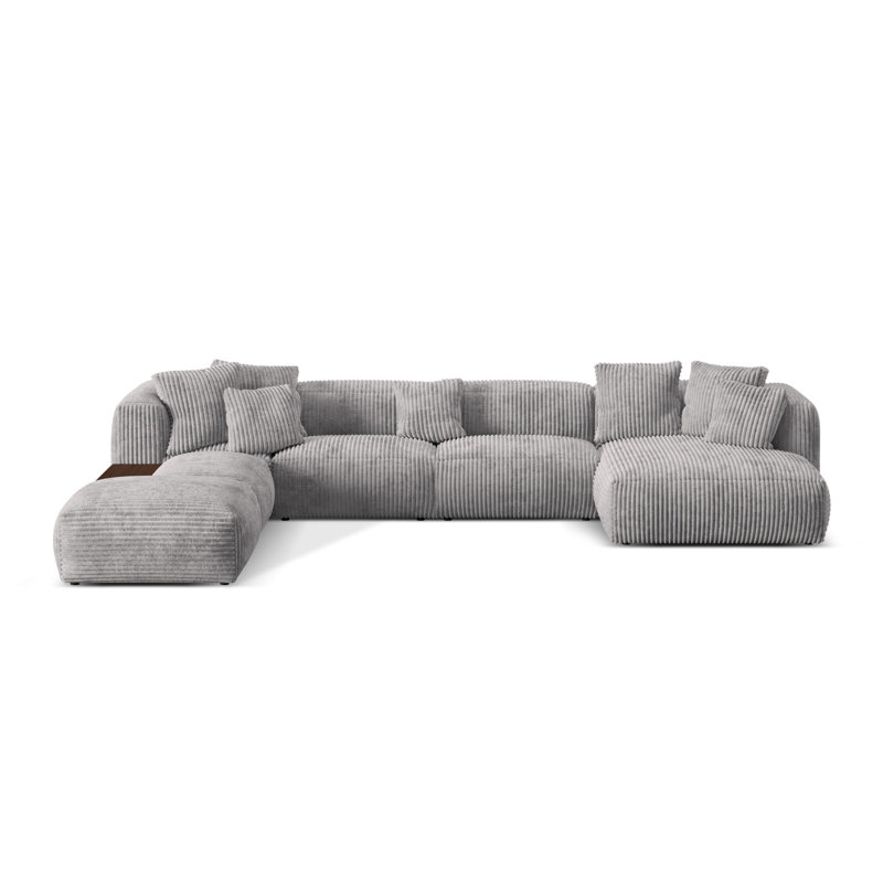 Betsayda 5 Seater Corduroy Corner Sofa , Light Grey