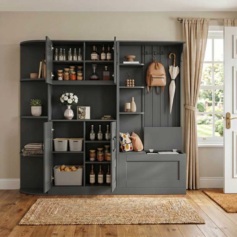 Multi-functional Hall Tree With Storage Shelves, Cabinet, And Bench – Can Be Used Separately, Black