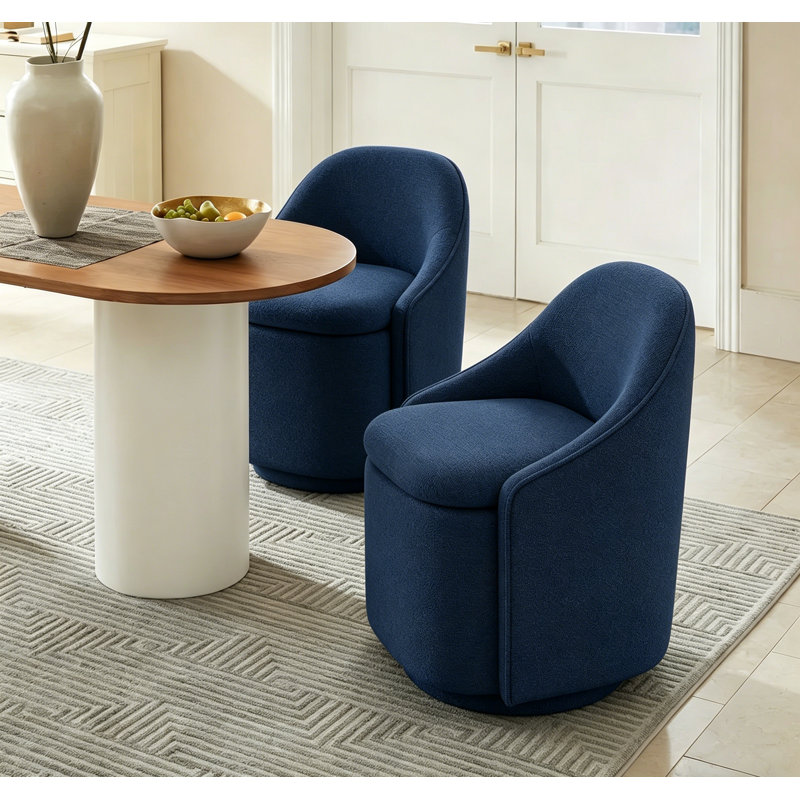 Aimilia Upholstered Chenille Swivel Storage Dining Chair ( Set of 4), Verna Blue Chenille