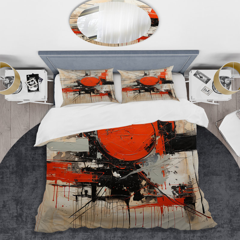 Ensemble de housse de couette Red and White Chaos Unleashed II - Abstract Collages, Housse de couette pour très grand lit