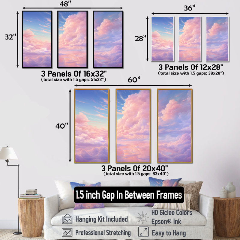 «Kawaii Clouds Landscape III - Sky», ensemble de reproductions d'art mural, Cadre flottant blanc, H 32 po x l 48 po x P 1 po