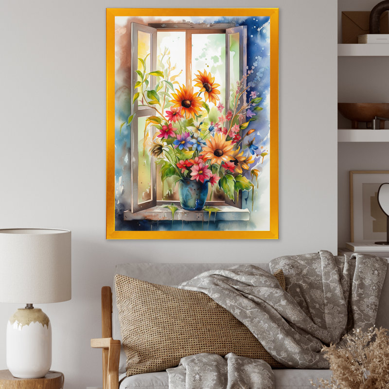 Fenêtre de floraison II, Encadrement doré, L 34 po x H 44 po
