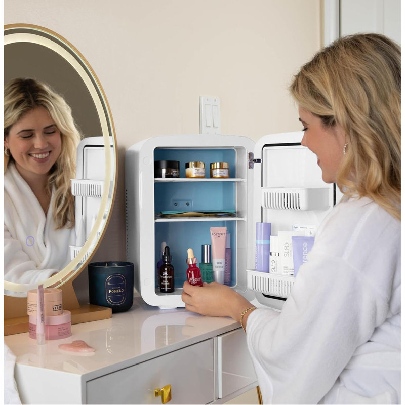 15L Mini Fridge For Bedroom, Car, Office & Dorm - Compact Thermoelectric Cooler & Warmer For Drinks, Snacks, Skincare - Quiet AC/DC Portable Refrigerator With Sleek Glass Door Design,Fuchsia