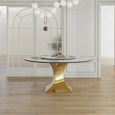 59" Round Sintered Stone Dining Table With Hourglass Base, Dining Room Table