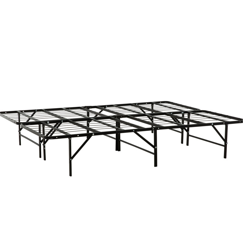 Structure de lit en métal avec sommier grand format, structure de soutien, solution de rangement sous le comptoir, mobilier noir contemporain, sommier tapissier non nécessaire, excellente option supplémentaire