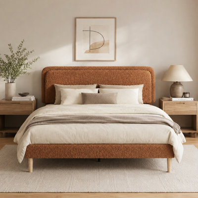 Lit plateforme tapissier en molleton avec tête de lit ajustable Queen Teddy