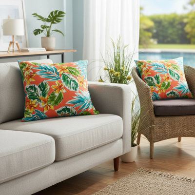 Lot de 6 coussins décoratifs carrés d'intérieur/extérieur avec garniture et fermeture éclair, 45 x 45 cm, imperméables et résistants à la décoloration, pour canapé, lit, motif feuilles de palmier tropicales.