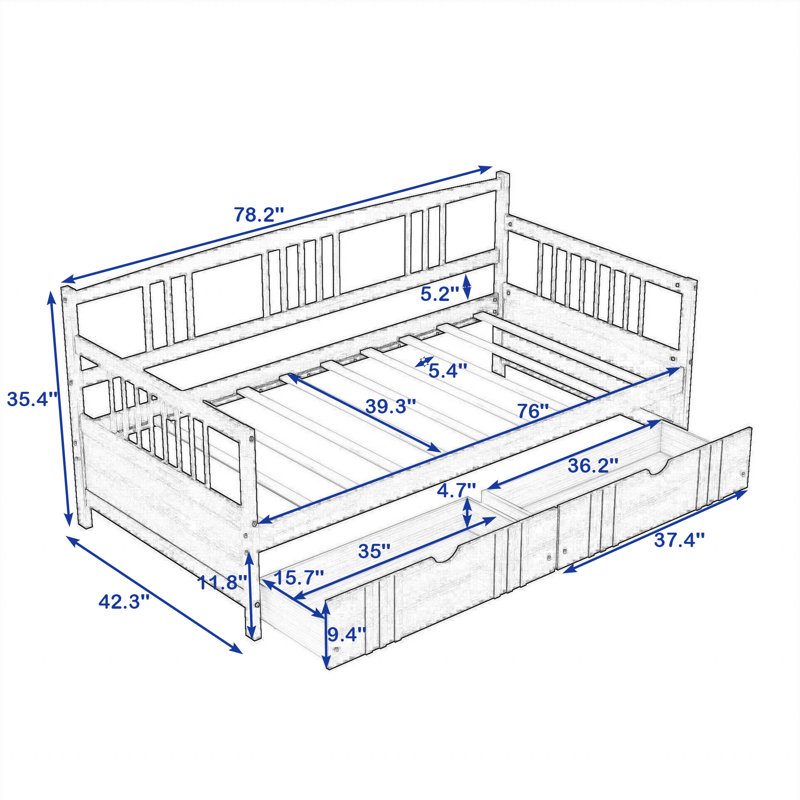 Merridale Twin Wooden Daybed with Two Drawers, White