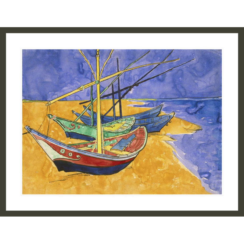 Bateaux de pêche sur la plage à Saintes-Maries-De-La-Mer par Vincent Van Gogh - Estampe numérique encadrée