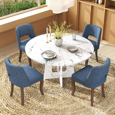 Ensemble de table ronde 47 po avec chaises 4/6 rembourrées, finition chêne / noyer / marbre pour la cuisine de la salle à manger