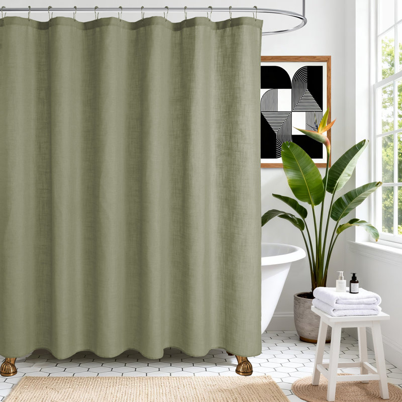 Rideau de douche simple en mélange de lin texturé Slub, Sauge