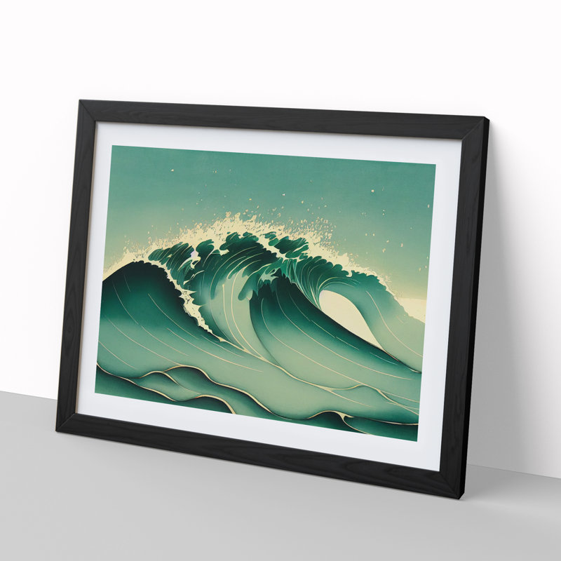Pure Ocean Wave - Single Picture Frame Painting, 46cm H x 64cm W x 2cm D, Black